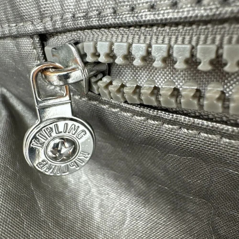 Kipling Kallie Metallic Silver Artisanal Embossed Crossbody Bag Canvas Strap